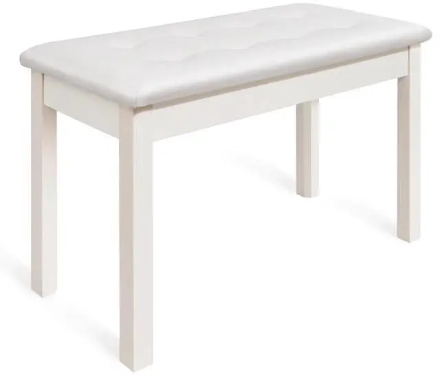 Main image of Duet Piano Bench with Padded Cushion and Storage - Solid Wood Keyboard Bench Bookcase Stool Chair Seat Vanity Stool Tufted Wooden Piano Seat, Comfortable Sponges Pad,White