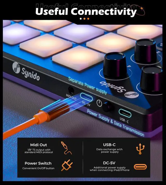 Alt view image 7 of 7 - MIDI Pad Controller for Music Producers Musicians with 16 RGB Pads | 16 velocity-sensitive RGB pads, with a carrying case, suitable for beat creation, studio recording, & live stage performance