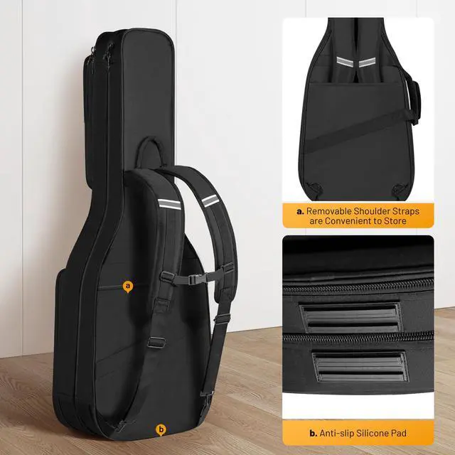 Alt view image 4 of 7 - Dual Electric Guitar Gig Bag Padded Soft Guitar Case Backpack Black | Padded double case holds 2 guitars, fits ST, TELE & LP electric guitars. Adjustable shoulder backpack straps CY0378