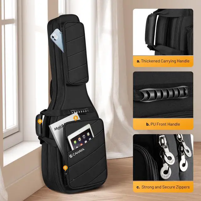 Alt view image 7 of 7 - Dual Electric Guitar Gig Bag Padded Soft Guitar Case Backpack Black | Padded double case holds 2 guitars, fits ST, TELE & LP electric guitars. Adjustable shoulder backpack straps CY0378