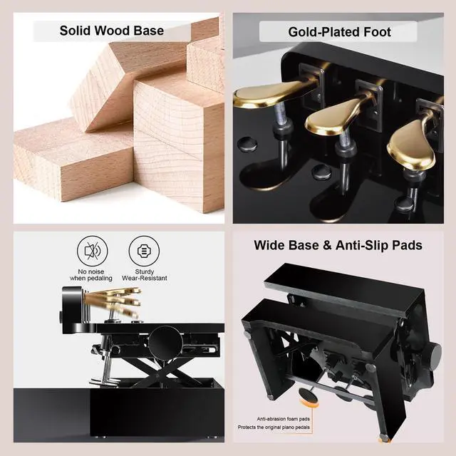 Alt view image 5 of 6 - Adjustable Piano Pedal Extender, Solid Wood with 3 Pedals,White | Adjustable Piano Foot Pedal Extender,no assembly required,Designed for Beginners,Compatible with most pianos
