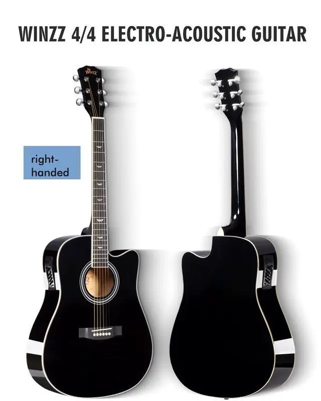 Alt view image 3 of 6 - Acoustic-Electric Guitar 4/4 Full Size for Adults Beginners and Teens, 6 Steel-String Acustica Guitarra Starter Kit, 4-Band Equaliser, 41" Dreadnought Cutaway, Glossy Black, Right Hand