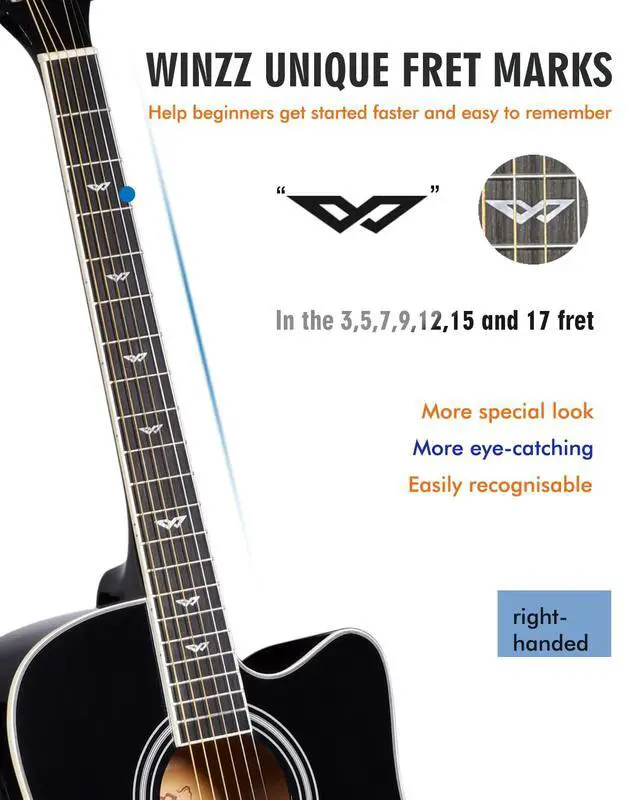 Alt view image 4 of 6 - Acoustic-Electric Guitar 4/4 Full Size for Adults Beginners and Teens, 6 Steel-String Acustica Guitarra Starter Kit, 4-Band Equaliser, 41" Dreadnought Cutaway, Glossy Black, Right Hand