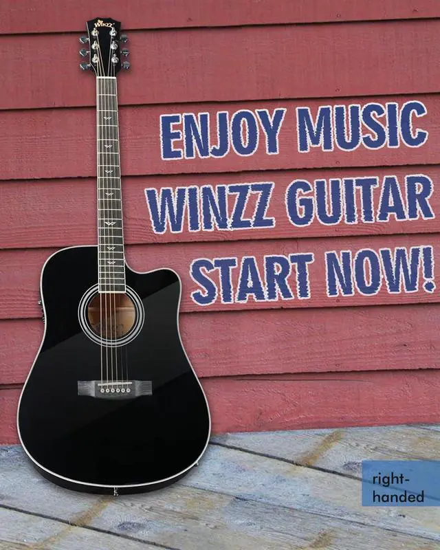 Alt view image 6 of 6 - Acoustic-Electric Guitar 4/4 Full Size for Adults Beginners and Teens, 6 Steel-String Acustica Guitarra Starter Kit, 4-Band Equaliser, 41" Dreadnought Cutaway, Glossy Black, Right Hand