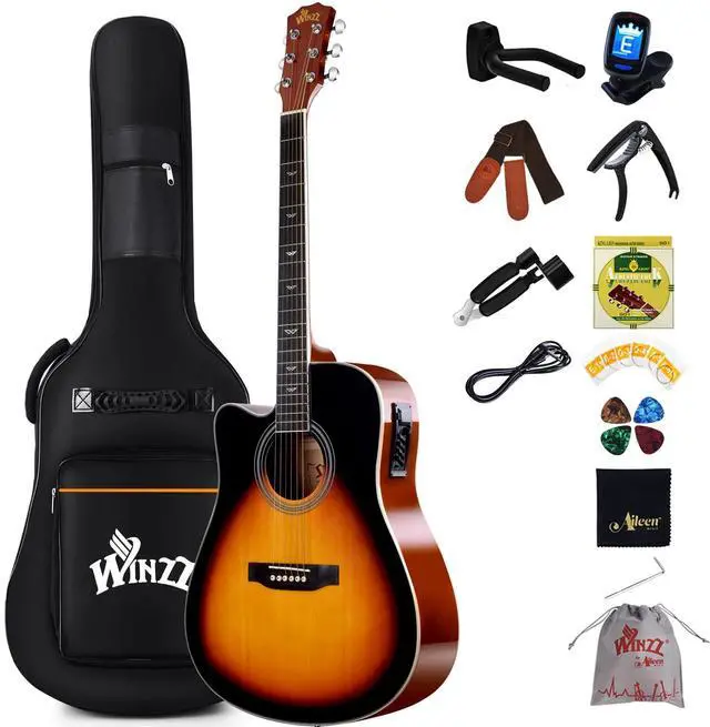 Main image of 4/4 Electro Acoustic Guitar, Left-Handed Western Guitar Set, Adult Beginners, Acoustic Guitar 41 Inch with 4-Band Equaliser (Dreadnought,Glossy Sunburst)