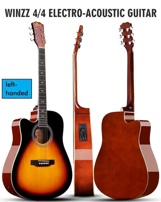 Alt view image 2 of 7 - 4/4 Electro Acoustic Guitar, Left-Handed Western Guitar Set, Adult Beginners, Acoustic Guitar 41 Inch with 4-Band Equaliser (Dreadnought,Glossy Sunburst)