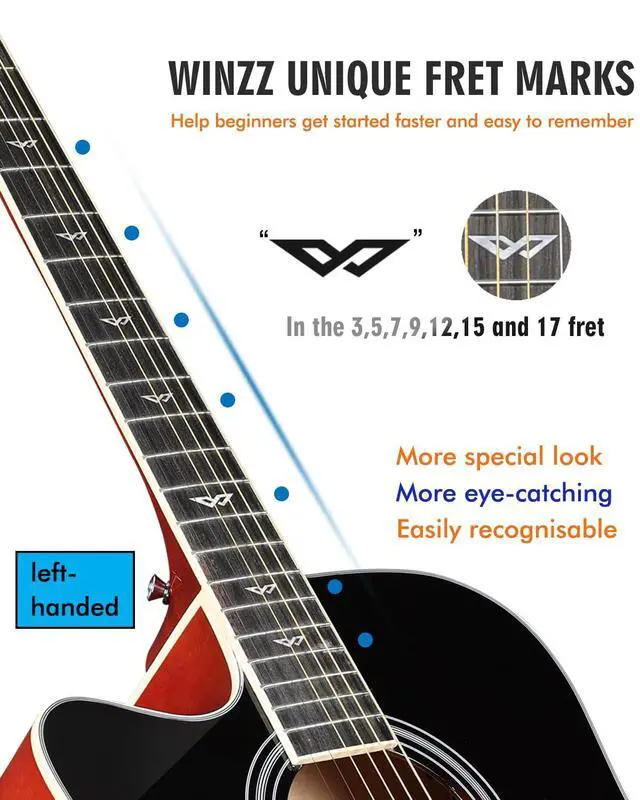 Alt view image 4 of 7 - 4/4 Electro Acoustic Guitar, Left-Handed Western Guitar Set, Adult Beginners, Acoustic Guitar 41 Inch with 4-Band Equaliser (Dreadnought,Glossy Sunburst)
