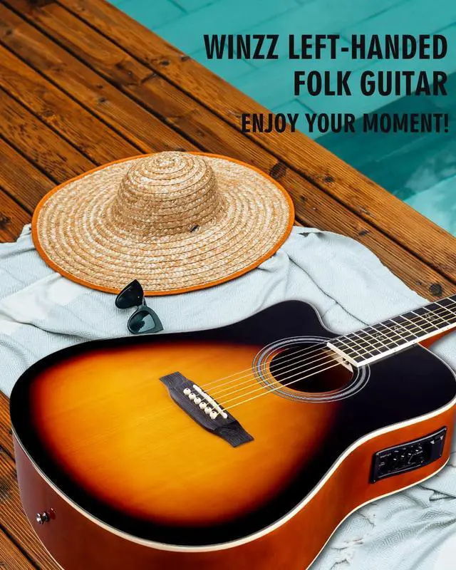 Alt view image 6 of 7 - 4/4 Electro Acoustic Guitar, Left-Handed Western Guitar Set, Adult Beginners, Acoustic Guitar 41 Inch with 4-Band Equaliser (Dreadnought,Glossy Sunburst)