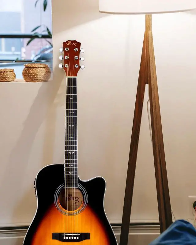 Alt view image 2 of 7 - Acoustic-Electric Guitar 4/4 Full Size for Adults Beginners and Teens,6 Steel-String Acustica Guitarra Starter Kit, 4-Band Equaliser, 41" Dreadnought Cutaway, Glossy Sunburst, Right Hand