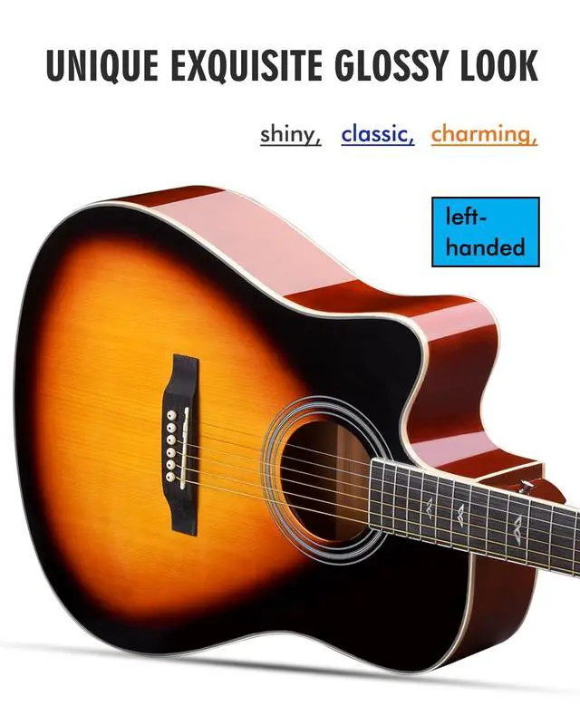 Alt view image 7 of 7 - 4/4 Electro Acoustic Guitar, Left-Handed Western Guitar Set, Adult Beginners, Acoustic Guitar 41 Inch with 4-Band Equaliser (Dreadnought,Glossy Sunburst)