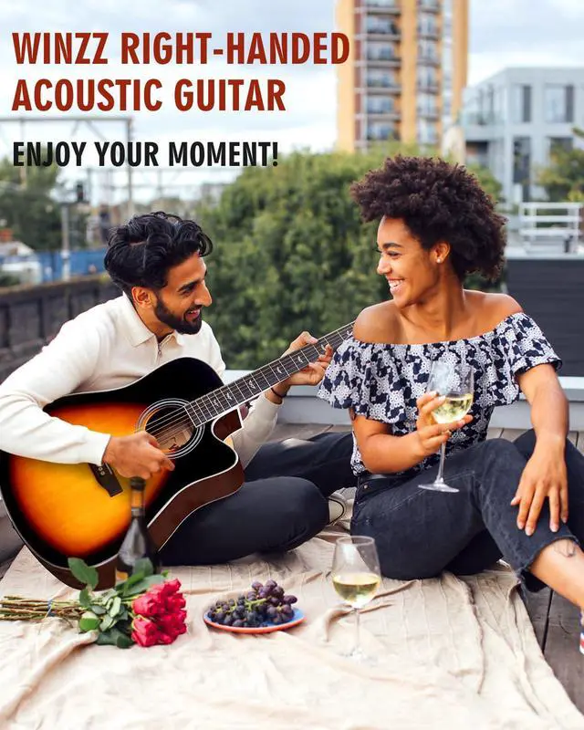 Alt view image 6 of 7 - Acoustic-Electric Guitar 4/4 Full Size for Adults Beginners and Teens,6 Steel-String Acustica Guitarra Starter Kit, 4-Band Equaliser, 41" Dreadnought Cutaway, Glossy Sunburst, Right Hand