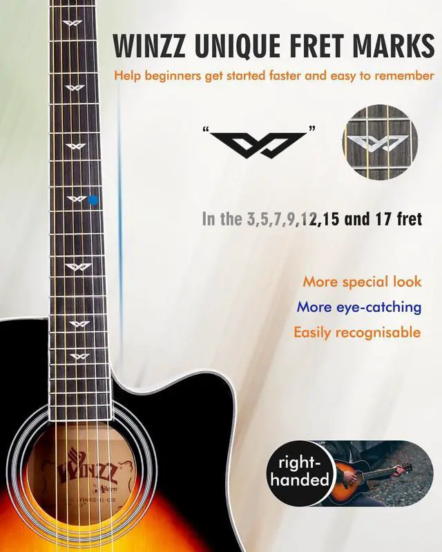 Alt view image 7 of 7 - Acoustic-Electric Guitar 4/4 Full Size for Adults Beginners and Teens,6 Steel-String Acustica Guitarra Starter Kit, 4-Band Equaliser, 41" Dreadnought Cutaway, Glossy Sunburst, Right Hand