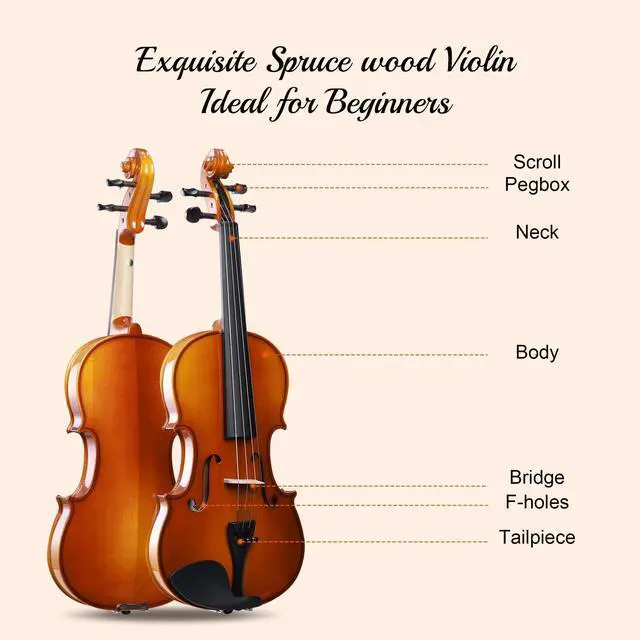 Alt view image 6 of 7 - Acoustic Violin for Beginner 4/4 Full Size Violin Set Solid Wood Ebony for Adult Teen Student Starter Kit with Hard Case, Rosin, Shoulder Rest, Bow, Music Stand, Strings, Free Lessons, Matte Brown