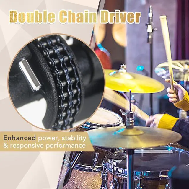 Alt view image 2 of 7 - Double Kick Bass Drum Pedal Heavy-Duty Double Chain Bass Pedal Foot | Twin Chain Drive Percussion Hardware & 4-Sided Beater Heads | Electric Drum Set Double Bass Pedal for Pro Drummers