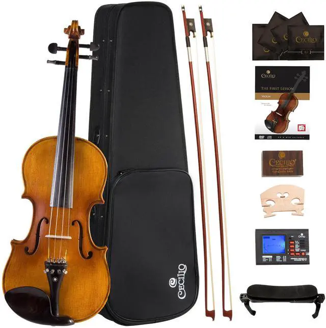 Main image of Full Size 4/4 Violin with Hard Case & Shoulder Rest - Solidwood Ebony Fitted Violin with Premium Strings, Ideal for Beginners