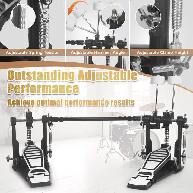 Alt view image 3 of 7 - Double Kick Bass Drum Pedal Heavy-Duty Double Chain Bass Pedal Foot | Twin Chain Drive Percussion Hardware & 4-Sided Beater Heads | Electric Drum Set Double Bass Pedal for Pro Drummers