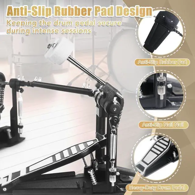 Alt view image 4 of 7 - Double Kick Bass Drum Pedal Heavy-Duty Double Chain Bass Pedal Foot | Twin Chain Drive Percussion Hardware & 4-Sided Beater Heads | Electric Drum Set Double Bass Pedal for Pro Drummers