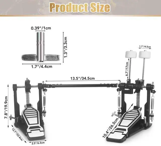 Alt view image 7 of 7 - Double Kick Bass Drum Pedal Heavy-Duty Double Chain Bass Pedal Foot | Twin Chain Drive Percussion Hardware & 4-Sided Beater Heads | Electric Drum Set Double Bass Pedal for Pro Drummers