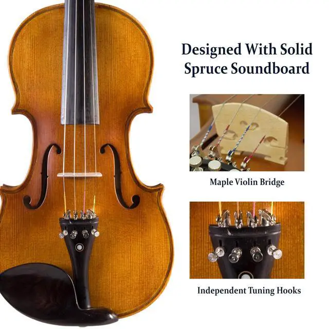 Alt view image 3 of 7 - 1/2 Size Acoustic Violin, Solid Spruce Top Maple Body Beginner Set