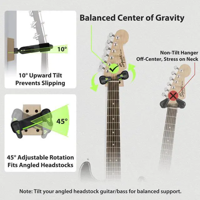 Alt view image 5 of 7 - Guitar Wall Mount Autolock 3-Pack - Nitro Friendly Velvet Hook (Heavy-Duty Design) 4-Screw Wood Base of 20lbs Load Guitar Wall Hanger for Bass, Acoustic, Classical, Electric Guitar