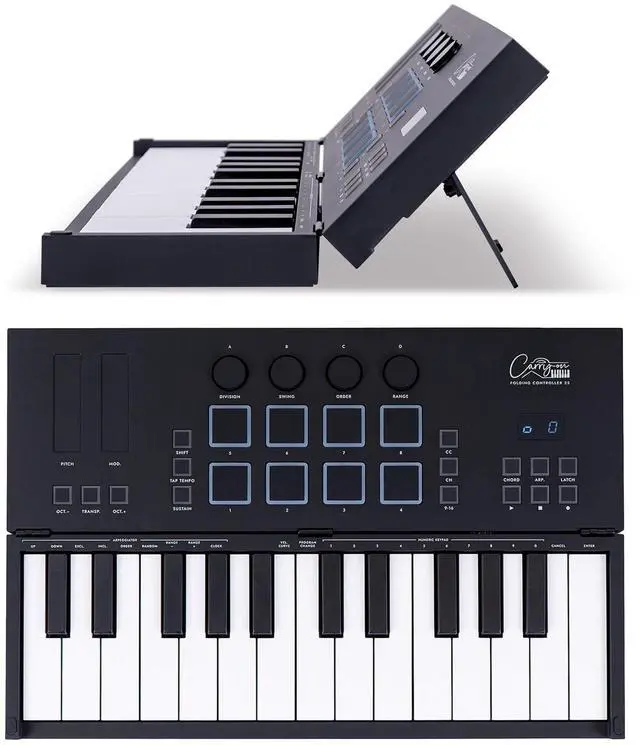Main image of Folding MIDI Controller 25 - MIDI over Bluetooth &USB Ultra-Portable Keyboard Controller - Built-In Battery for Professional Music Production - Compatible with Mac, PC, iOS
