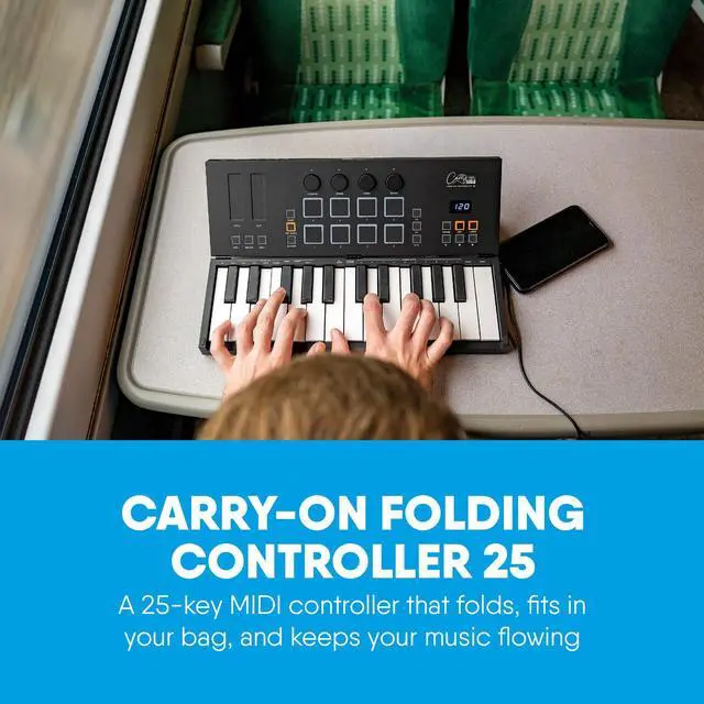 Alt view image 2 of 7 - Folding MIDI Controller 25 - MIDI over Bluetooth &USB Ultra-Portable Keyboard Controller - Built-In Battery for Professional Music Production - Compatible with Mac, PC, iOS
