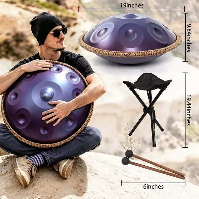 Alt view image 3 of 7 - Handpan Drum 19 Inch for Beginners 10 Notes - Hand Pan Drum(Purple) | Hand Drum D Minor Kurd 432Hz Professional Hand Pan,Handpan Instrument,Premium Steel Drum