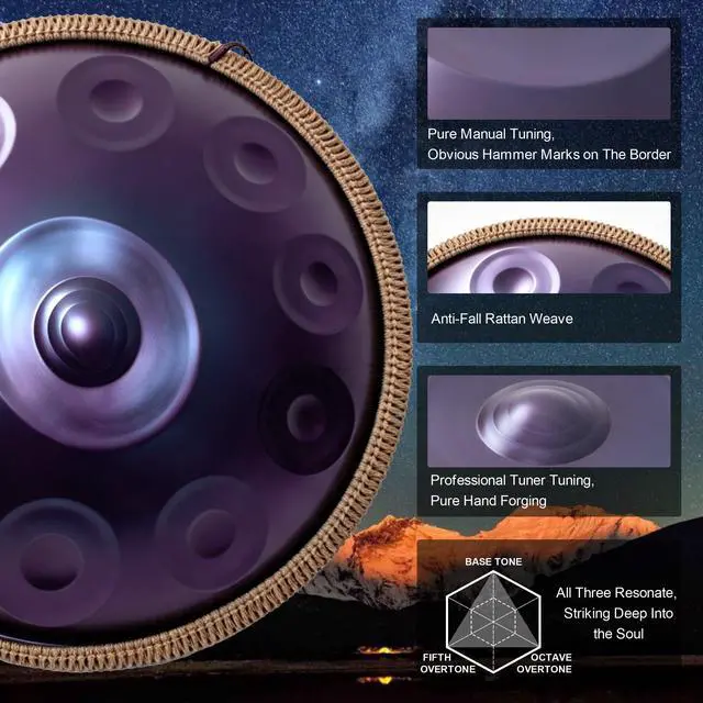 Alt view image 5 of 7 - Handpan Drum 19 Inch for Beginners 10 Notes - Hand Pan Drum(Purple) | Hand Drum D Minor Kurd 432Hz Professional Hand Pan,Handpan Instrument,Premium Steel Drum