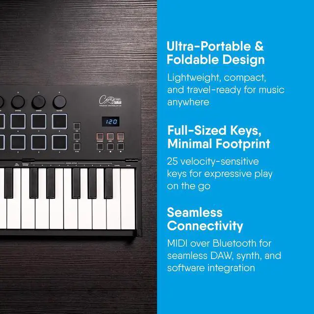 Alt view image 6 of 7 - Folding MIDI Controller 25 - MIDI over Bluetooth &USB Ultra-Portable Keyboard Controller - Built-In Battery for Professional Music Production - Compatible with Mac, PC, iOS