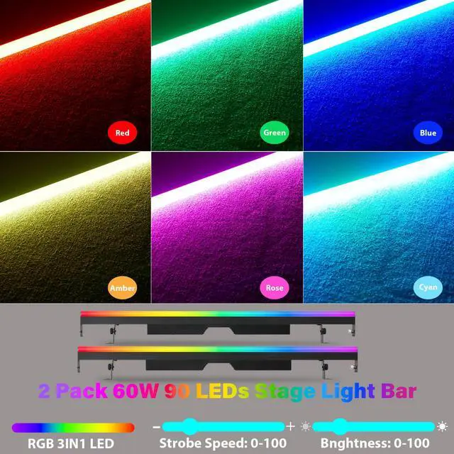 Alt view image 2 of 7 - LED Stage Pixel Light Bar with Carry Bag,60W 90 LEDs RGB DMX DJ Stage Wash Light Bar with Screw Seamless Splicing Design DMX Lights Strip for Event Stage Club Party Show Wedding Lighting