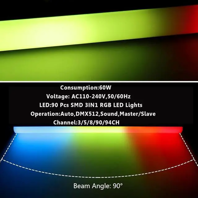 Alt view image 4 of 7 - LED Stage Pixel Light Bar,60W 90 LEDs RGB DMX DJ Stage Wash Light Bar Side with Screw Seamless Stitching Design DMX Lights Strip for Event Stage Club Party Show Wedding Lighting 2Pack
