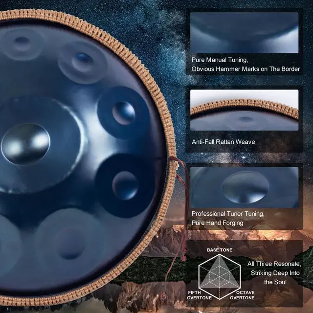 Alt view image 2 of 7 - Handpan Drum 19 Inch for Beginners 10 Notes - Hand Pan Drum(Blue) | Hand Drum D Minor Kurd 432Hz Professional Hand Pan,Handpan Instrument,Premium Steel Drum