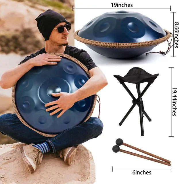 Alt view image 6 of 7 - Handpan Drum 19 Inch for Beginners 10 Notes - Hand Pan Drum(Blue) | Hand Drum D Minor Kurd 432Hz Professional Hand Pan,Handpan Instrument,Premium Steel Drum