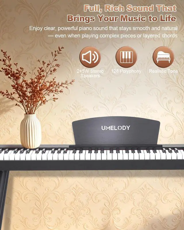 Alt view image 3 of 7 - 88 Key Digital Piano with Semi-Weighted Keys, Full Size Electric Keyboard for Beginners & Adults, Realistic Touch, Built-in Speakers, Sustain Pedal, Ideal for Home Practice & Learning, Black