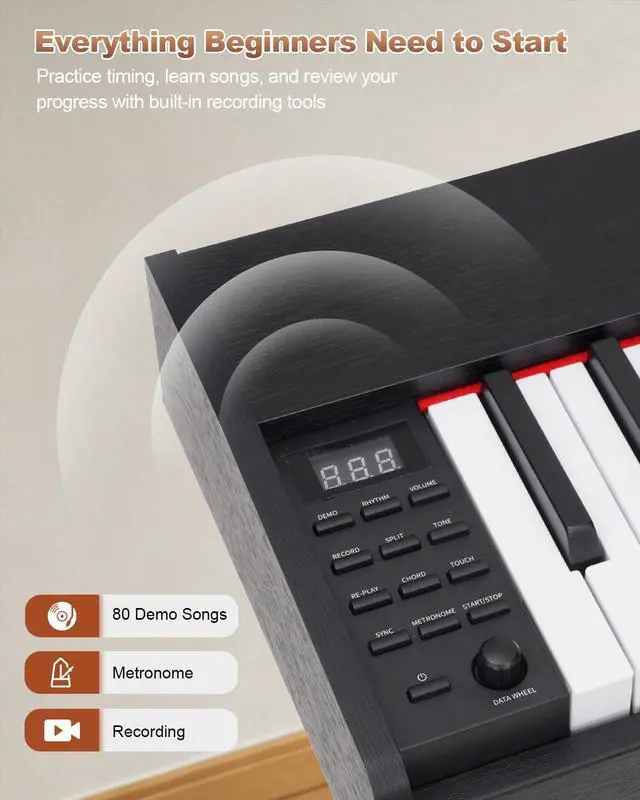 Alt view image 4 of 7 - 88 Key Digital Piano with Semi-Weighted Keys, Full Size Electric Keyboard for Beginners & Adults, Realistic Touch, Built-in Speakers, Sustain Pedal, Ideal for Home Practice & Learning, Black