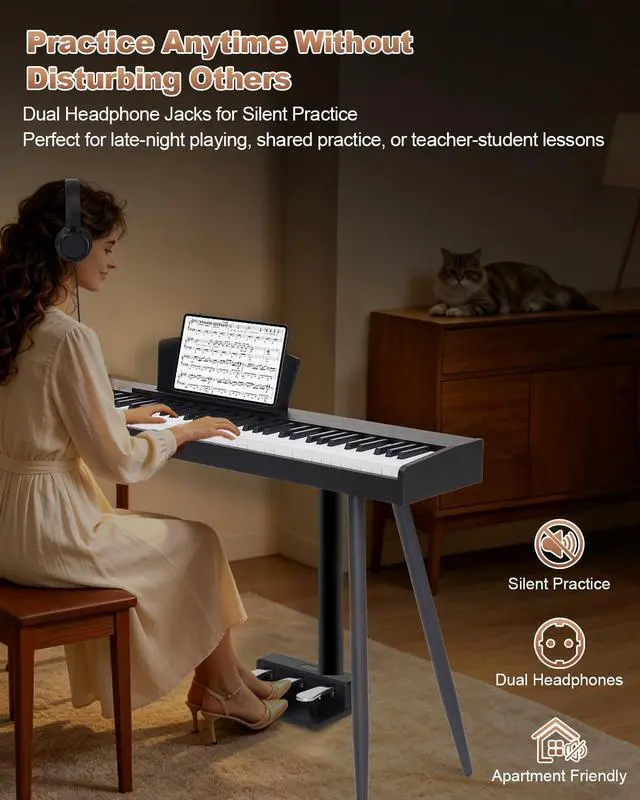 Alt view image 7 of 7 - 88 Key Digital Piano with Semi-Weighted Keys, Full Size Electric Keyboard for Beginners & Adults, Realistic Touch, Built-in Speakers, Sustain Pedal, Ideal for Home Practice & Learning, Black