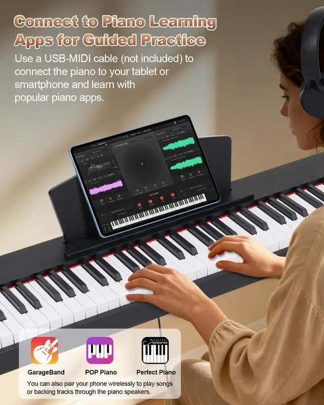 Alt view image 6 of 7 - 88 Key Digital Piano with Semi-Weighted Keys, Full Size Electric Keyboard for Beginners & Adults, Realistic Touch, Built-in Speakers, Sustain Pedal, Ideal for Home Practice & Learning, Black