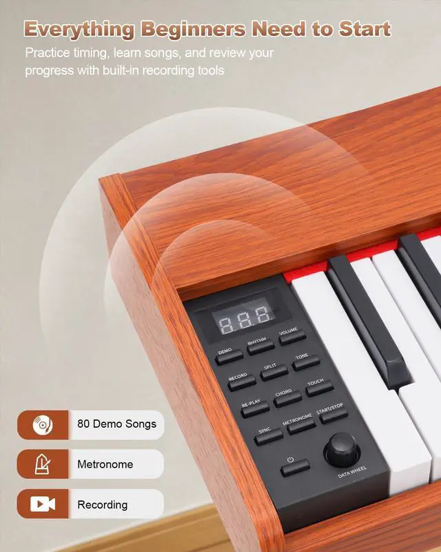 Alt view image 4 of 7 - 88 Key Digital Piano with Semi-Weighted Keys, Full Size Electric Keyboard for Beginners & Adults, Realistic Touch, Built-in Speakers, Sustain Pedal, Ideal for Home Practice & Learning, Brown