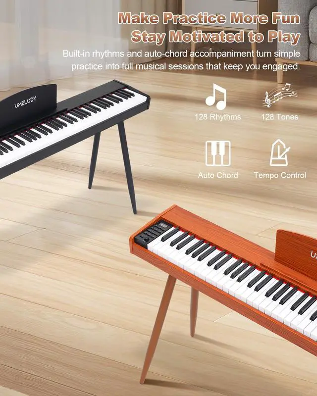 Alt view image 5 of 7 - 88 Key Digital Piano with Semi-Weighted Keys, Full Size Electric Keyboard for Beginners & Adults, Realistic Touch, Built-in Speakers, Sustain Pedal, Ideal for Home Practice & Learning, Brown