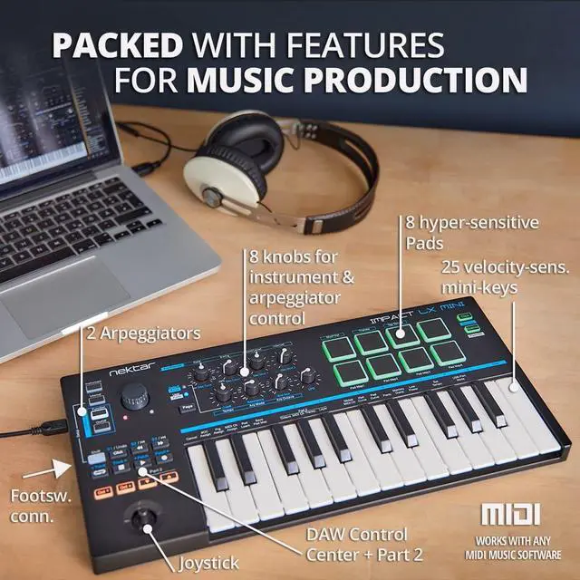 Alt view image 3 of 7 - Impact LX Mini - USB MIDI Controller Keyboard with DAW Integration Black