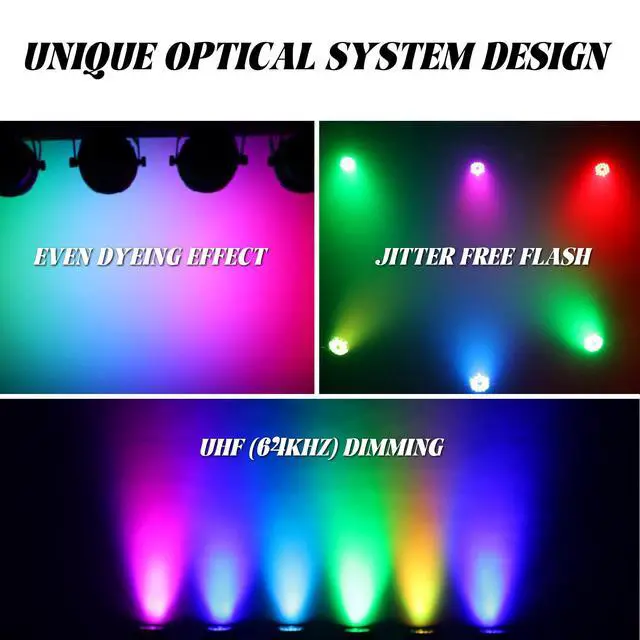 Alt view image 4 of 7 - Outdoor Waterproof Par Lights, IP65 Stage Light, LED Uplights with DMX512 Sound Activated, DJ Lighting for Christmas Event Party Wedding Disco (2, 6 Colors Mixed)