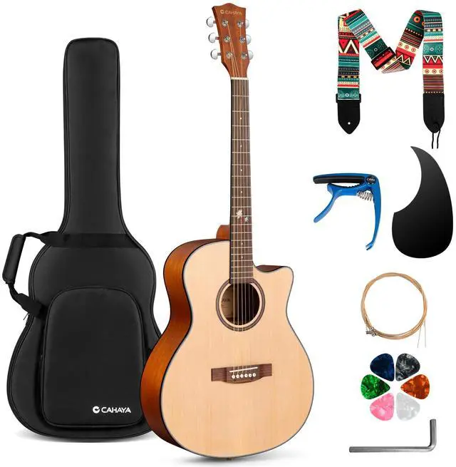 Main image of Acoustic Guitar Beginner Set - 41" Full Size Spruce Top Mahogany Body with Okoume Neck Rosewood Fingerboard, GA Cutaway Design, Balanced Rich Tone with Gig Bag, Strap, Capo, Strings & Picks