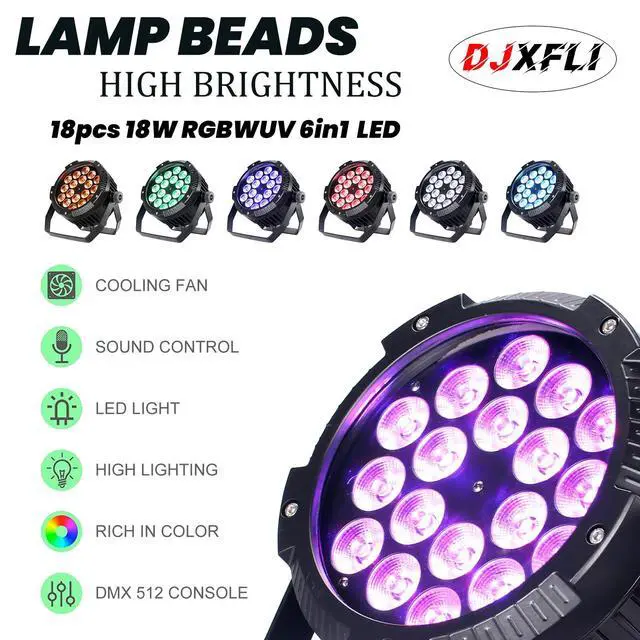 Alt view image 7 of 7 - Outdoor Waterproof Par Lights, IP65 Stage Light, LED Uplights with DMX512 Sound Activated, DJ Lighting for Christmas Event Party Wedding Disco (2, 6 Colors Mixed)