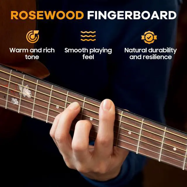 Alt view image 4 of 7 - Acoustic Guitar Beginner Set - 41" Full Size Spruce Top Mahogany Body with Okoume Neck Rosewood Fingerboard, GA Cutaway Design, Balanced Rich Tone with Gig Bag, Strap, Capo, Strings & Picks