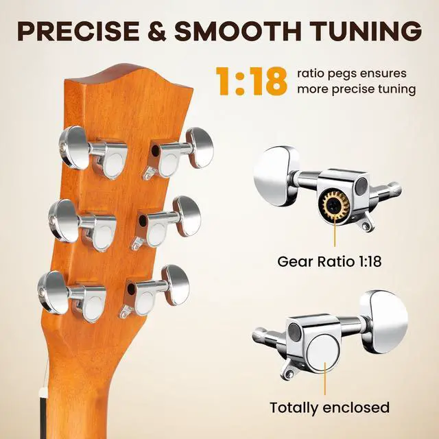 Alt view image 5 of 7 - Acoustic Guitar Beginner Set - 41" Full Size Spruce Top Mahogany Body with Okoume Neck Rosewood Fingerboard, GA Cutaway Design, Balanced Rich Tone with Gig Bag, Strap, Capo, Strings & Picks