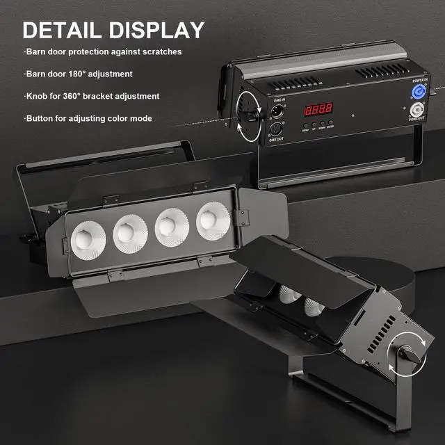 Alt view image 4 of 7 - Stage Lights with Barn Doors, 4x50W LED Par Can Lights DMX512 Sound Activated, Cool White and Warm White COB Spotlights Uplights for Events Wedding Parties Concert Church Theater Stage