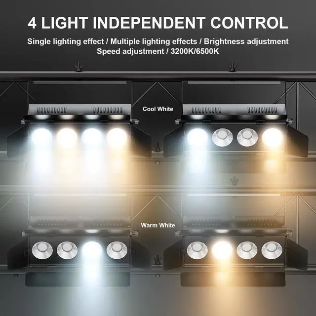 Alt view image 5 of 7 - Stage Lights with Barn Doors, 4x50W LED Par Can Lights DMX512 Sound Activated, Cool White and Warm White COB Spotlights Uplights for Events Wedding Parties Concert Church Theater Stage