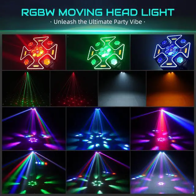 Alt view image 2 of 7 - Moving Head DJ Lights,120W LED Stage Light with RGB Light Strip Feature 4 Arms Beam,Bee-Eyes Effect,Luces DJ Profesional Supports Starlight,Sound Activated