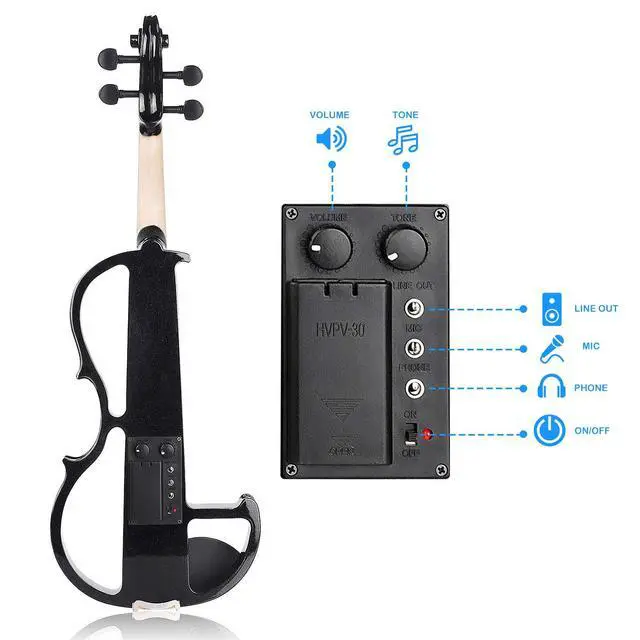 Alt view image 7 of 7 - Electric Violin Full Size 4/4, Black Silent Electric Violin, Solid Wood Metallic Electric Fiddle with Ebony Fittings, Beginner Kit for Adults Teens