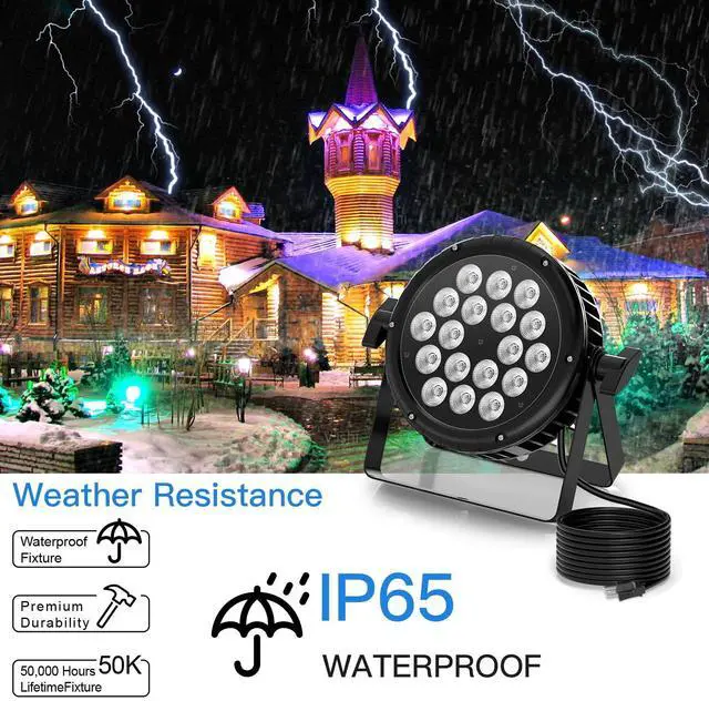 Alt view image 2 of 7 - Waterproof LED Par Light 18X18W RGBW IP67 Stage Light, DMX512 Sound Activated LED Stage Lights for Outdoor Club KTV Music Show Wedding Christmas Church Stage
